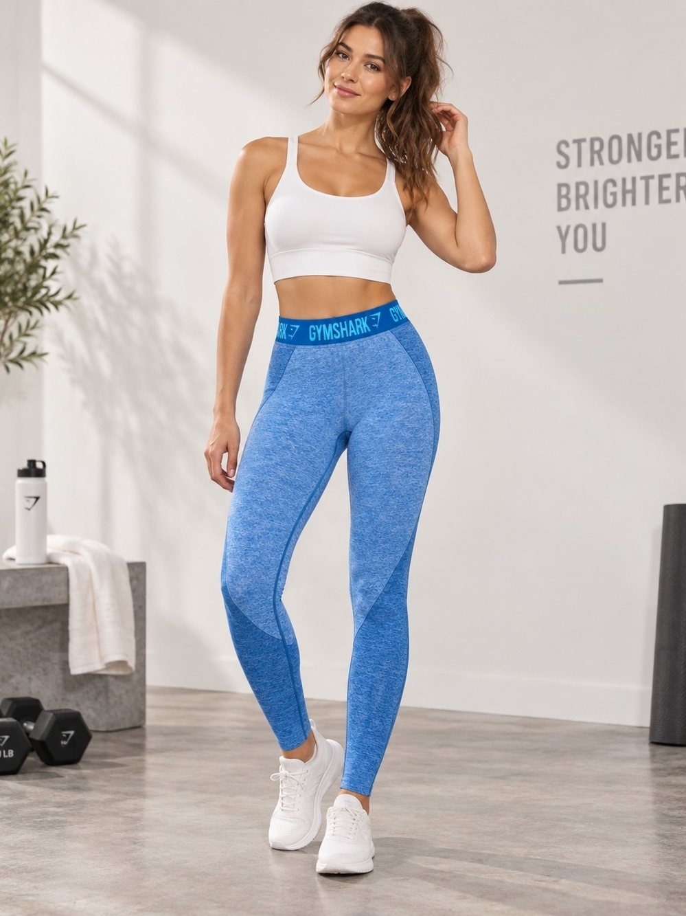 GYMSHARK BLUE HEATHERED ATHLETIC LEGGINGS SZ L
